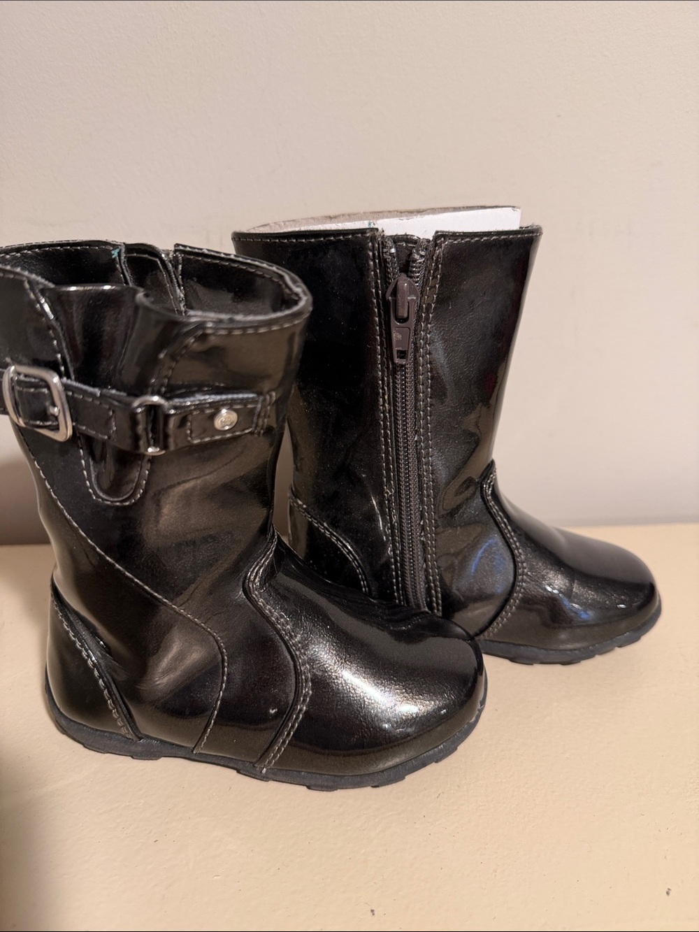 Stride Rite Black Patent Toddler Side-Zip Buckle Boots